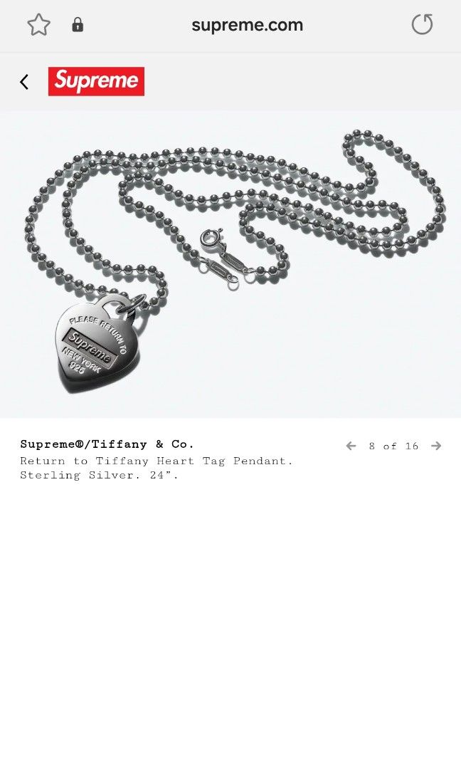 Supreme®︎Tiffany®︎ Heart Tag Pendant （Supreme®/Tiffany