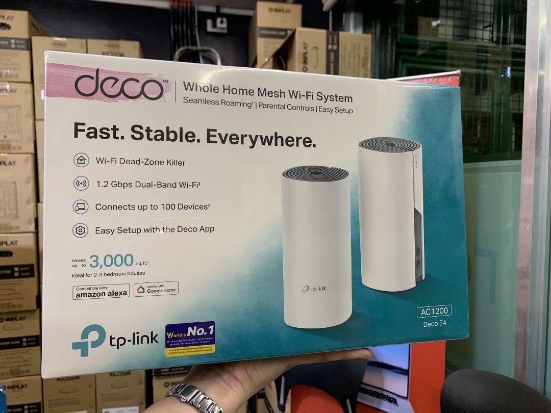 TP-Link Deco E4 AC1200 Whole Home Mesh WiFi System 2PACK (Category: Networking) located in Makati City. Submitted by slaccessoriesshop (Listing ID 1334736211, Image 1). Description: TP-Link Deco E4 AC1200 Whole Home Mesh WiFi System 2PACK 💥 ELECTRONICS, COMPUTER ACCESSORIES AND APPLIANCES 💥 All Items - Original / Brand New / Sealed We issue SALES INVOICE With WARRANTY RECEIPT With TECHNICAL SUPPORT Accepting BULK ORDERS We are OPEN EVERYDAY ! S
