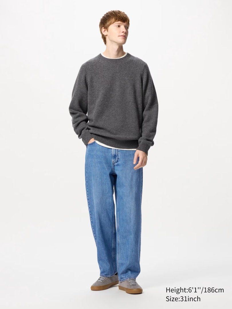 Uniqlo Wide Straight Jeans 38 inch in Blue Men's Fashion