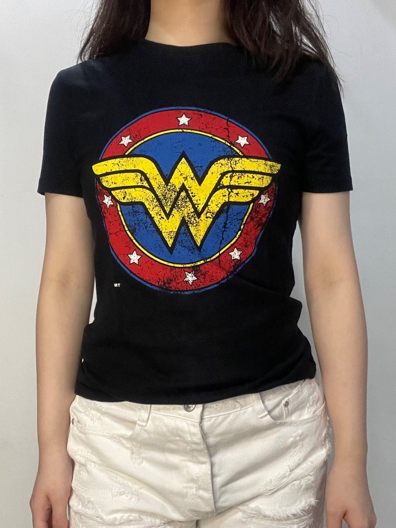 ZARA Black Wonder Woman Logo T Shirt