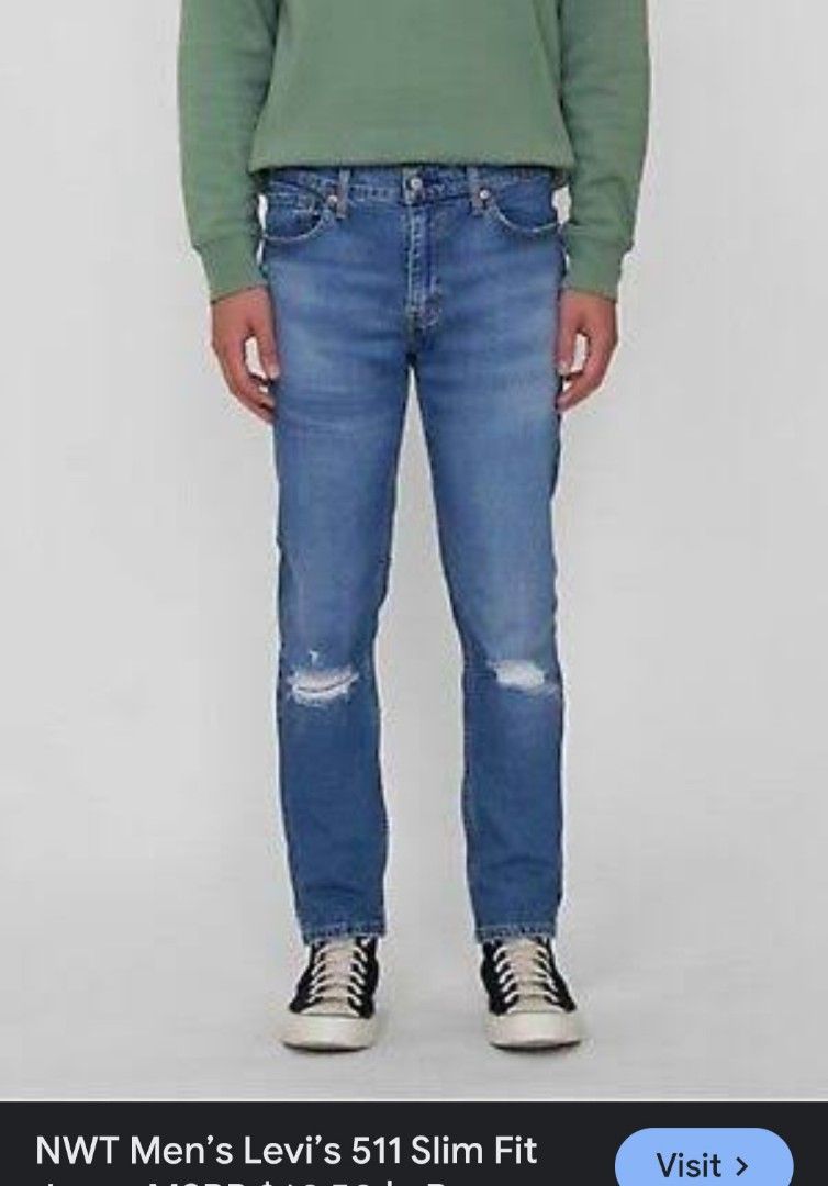 AUTHENTIC LEVIS 511 RIPPED JEANS ACTUAL SIZE USING INCHES WAISTLINE 33 34 LENGHT 41 LEG OPENING 7 ASIAN FITTING LARGE LIKE NEW CONDITION NO ISSUE