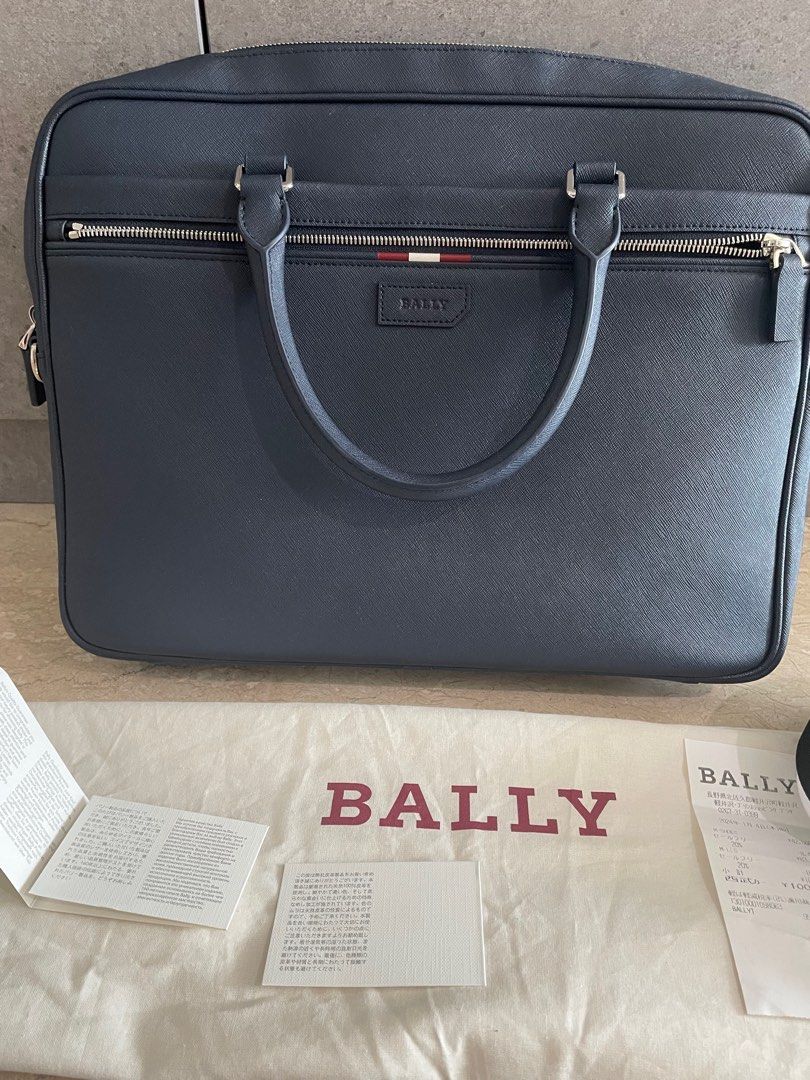 Bally Men Pauly Briefcase in Ink Blue, Barang Mewah, Tas Dompet