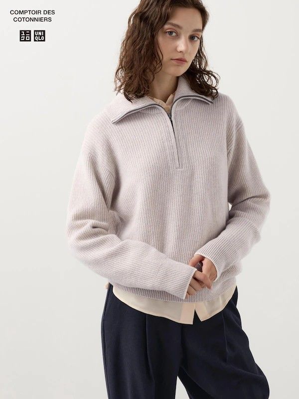 BNWT UNIQLO Lambswool Half-Zip Sweater, Women's Fashion, Tops