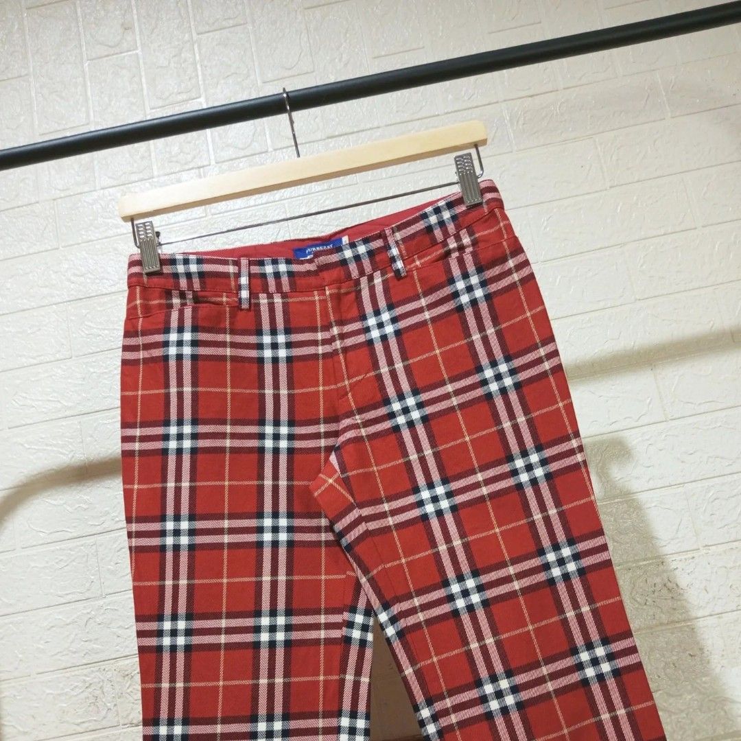 Burberry Checkered Tartan Long Pants, Fesyen Wanita, Pakaian