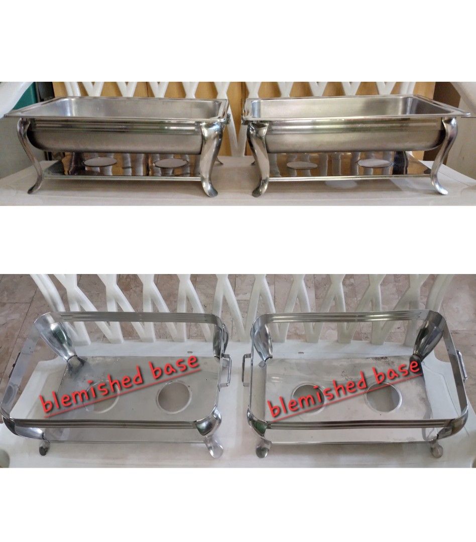 Chafing dish frame/stand - w/water pan (Category: Other Kitchenware & Tableware) located in Pasig City. Submitted by eclectic_stuff (Listing ID 1334970845, Image 2). Description: Chafing dish frame/stand - w/water pan - non foldable ~ thick, quality stainless steel ~ ● frame > lightly used..but then stored..make looks 'well used' ● deep water pan > lightly used # blemished base (see pic) 🎈@ 900/set (2-set available).