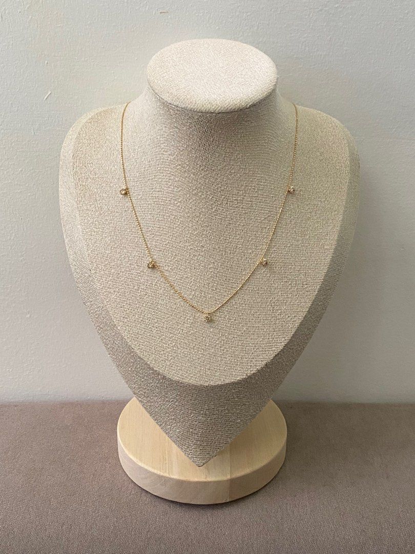 Diamond Station Necklace K18 Japan Gold Natural Diamond Adjustable 