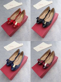 Ferragamo navy blue red burgundy black sheep skin flats 藍紅棗紅黑色漆皮圓頭羊皮平底鞋 OL 斯文鞋64212605834753110