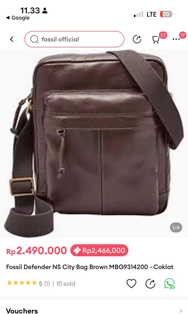fossil defender NS citybag brown original Fesyen Pria Tas Dompet Tas Selempang di Carousell