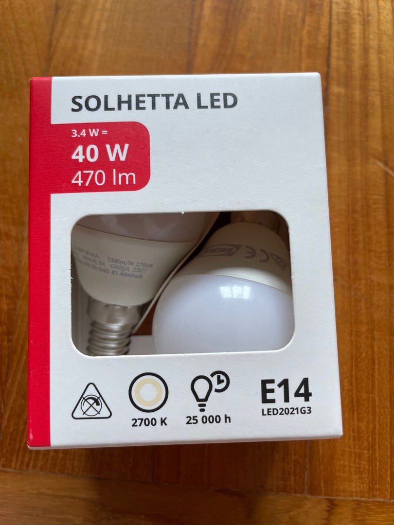 IKEA SOLHETTA LED bulb E14 470 lumen globe opal white Furniture Home Living Lighting Fans Lighting on Carousell