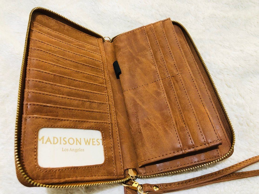 Madison West Woven Brown Leather Wrsitlet Women s Fashion Bags Wallets Wallets Card holders on Carousell