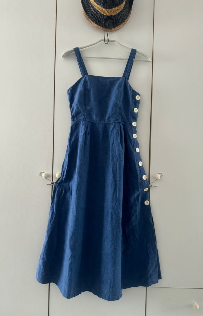 knee length dresses for ladies Saulay Square Neck Linen Midi Dress