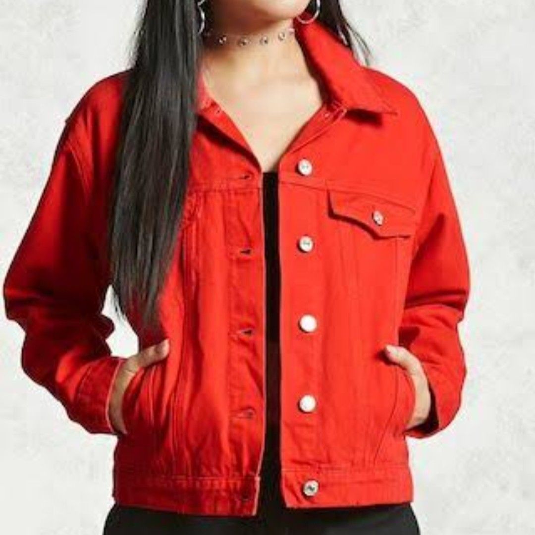 Mango red denim jacket store