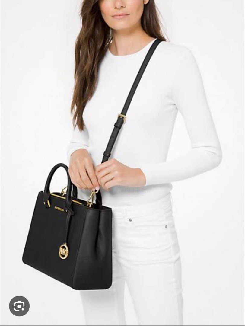 Michael Kors Kellen Medium Saffiano Leather Satchel Black Bag Women s Fashion Bags Wallets Cross body Bags on Carousell