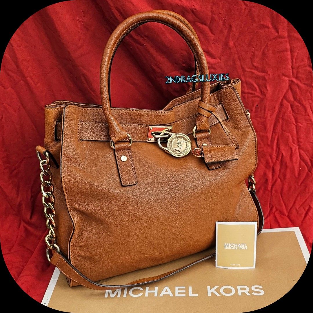 Mk M8chael Kors Hamilton Padlock Brown 2way Tote Bag Women s Fashion Bags Wallets Tote Bags on Carousell