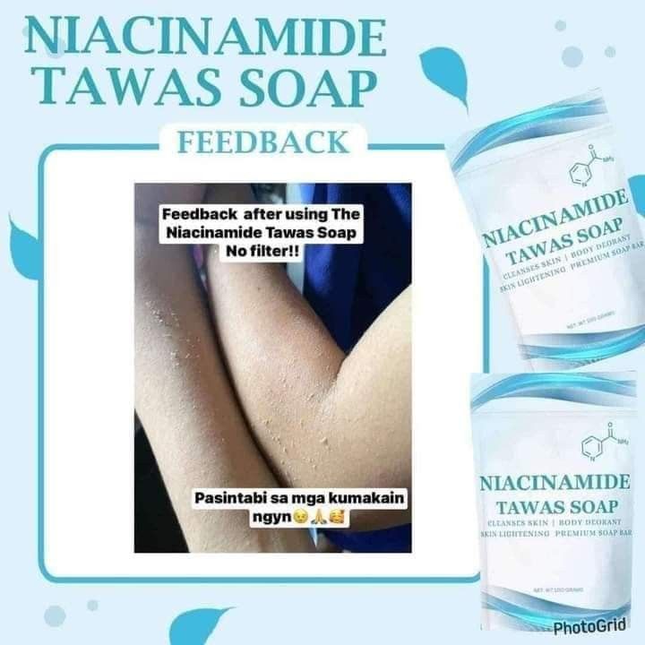 NIACINAMIDE TAWAS SOAP 100g. (Category: Bath) located in Mandaluyong City. Submitted by shopmla (Listing ID 1334908335, Image 3). Description: 1st in the market NIACINAMIDE TAWAS SOAP 100g Trending na trending to biii. Benefits : 💙whitening 💙removes body odor 💙minimize pores 💙removes dark spots 💙nakakaputi ng singit, siko, tuhod , kili kili Pwede sa 7yrs old and above Pwede sa buntis Pwede sa lactating moms.