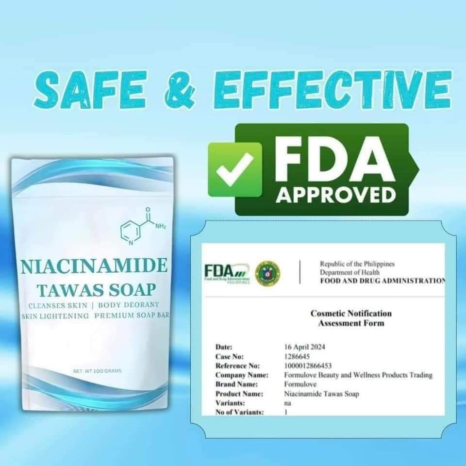 NIACINAMIDE TAWAS SOAP 100g. (Category: Bath) located in Mandaluyong City. Submitted by shopmla (Listing ID 1334908335, Image 2). Description: 1st in the market NIACINAMIDE TAWAS SOAP 100g Trending na trending to biii. Benefits : 💙whitening 💙removes body odor 💙minimize pores 💙removes dark spots 💙nakakaputi ng singit, siko, tuhod , kili kili Pwede sa 7yrs old and above Pwede sa buntis Pwede sa lactating moms.