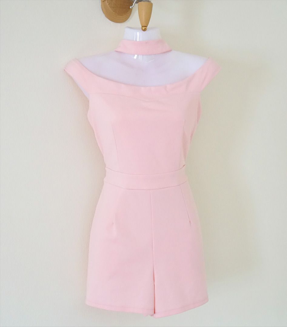 Pastel Pink Off Shoulder Romper (Category: Rompers) located in Petaling Jaya. Submitted by isabellecheng (Listing ID 1335062897, Image 2). Description: Worn twice, in good condition Good quality material, comes with pockets Free size (Fits Size S-M) Bust 38-40cm Waist 33-36cm Hips 45cm Length 60cm (Measurements taken laid flat, x2 for circumference) .