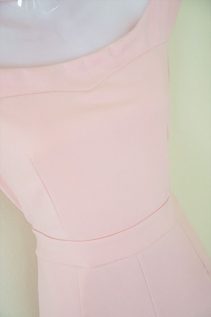 Pastel Pink Off Shoulder Romper (Category: Rompers) located in Petaling Jaya. Submitted by isabellecheng (Listing ID 1335062897, Image 3). Description: Worn twice, in good condition Good quality material, comes with pockets Free size (Fits Size S-M) Bust 38-40cm Waist 33-36cm Hips 45cm Length 60cm (Measurements taken laid flat, x2 for circumference) .