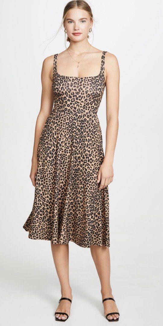 Reformation Leopard Print Mary Dress Midi Skater Flare
