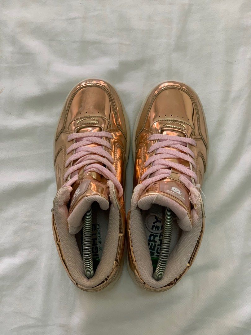 Rose gold skechers energy lights best sale