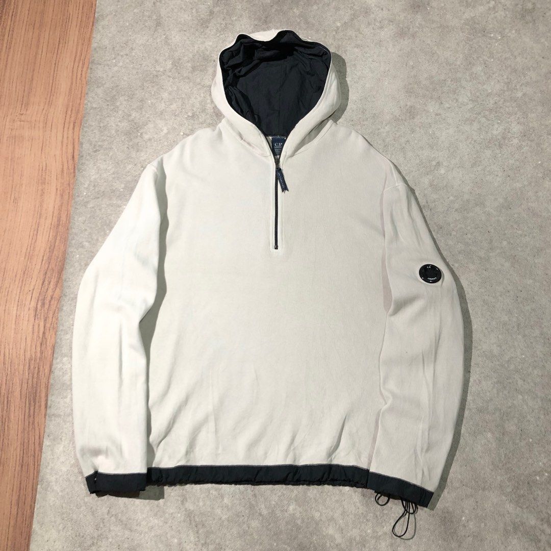 Vintage 90s CP company halfzip hooded, Fesyen Pria, Pakaian 