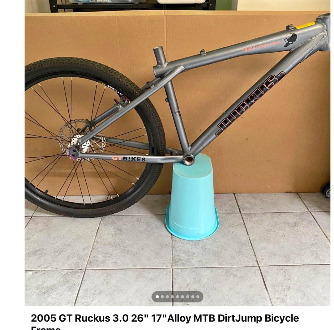 Vintage DJ MTB Frame (Category: Bicycles) located in Makati City. Submitted by eileenflores (Listing ID 1335011991, Image 1). Description: Gt Ruckus 26er mtb dirt jump alloy new old stock with small scratches Pm dm neg Location: Makati.