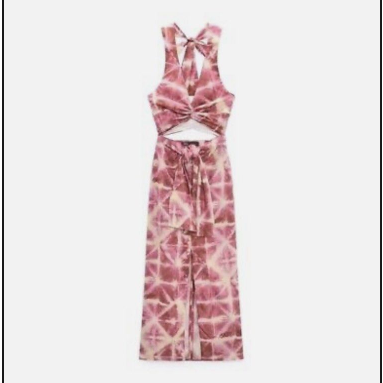open lace back dress Zara Pink Tie Dye Linen Sleeveless Midi Dress main image 1