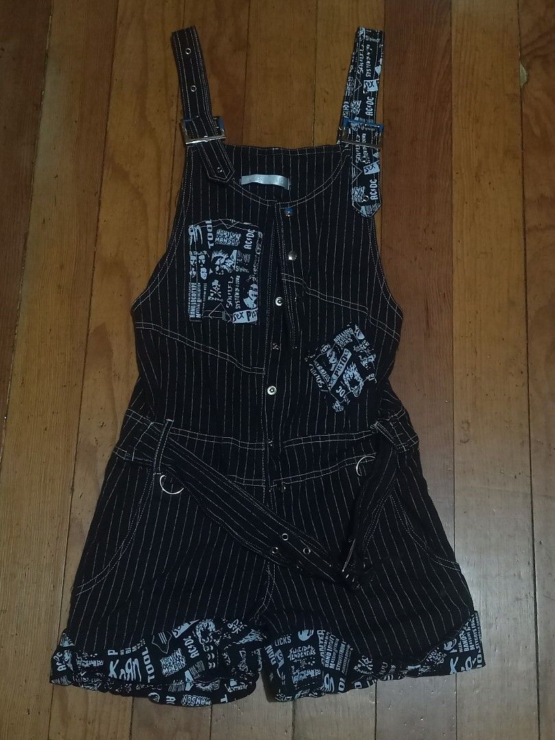 ACDC Rag Jumper Shorts metal band logos print pinstripe with black ...