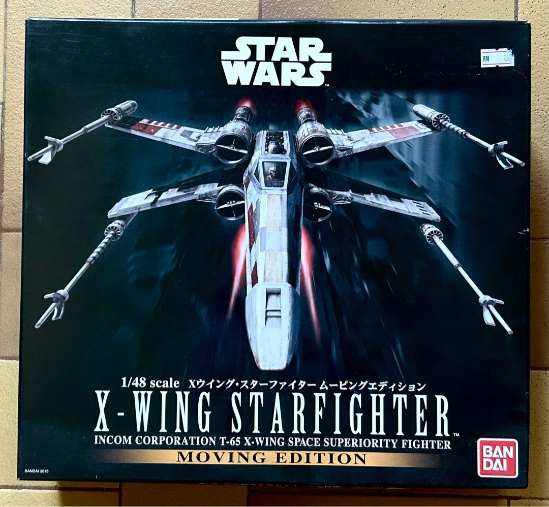 Bandai Star Wars X-Wing Starfighter (Moving Edition) - 1:48 scale (Category: Vehicle & Diecast Models) located in Singapore. Submitted by hselamat (Listing ID 1335103588, Image 1). Description: Never built. All parts are still in their sealed bags. Box is a little dusty and has a partially peeled price tag as shown in the pictures. Am willing to deliver especially east-side SG..