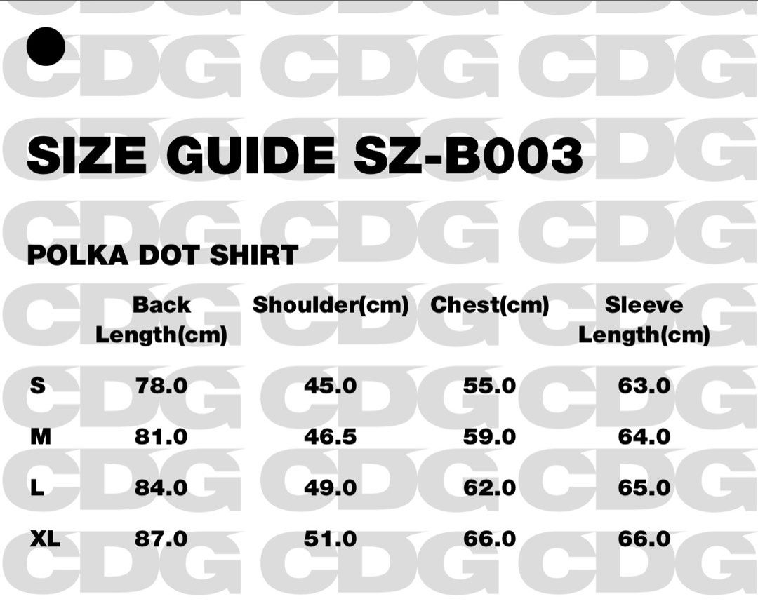 Cdg play shirt size chart clearance
