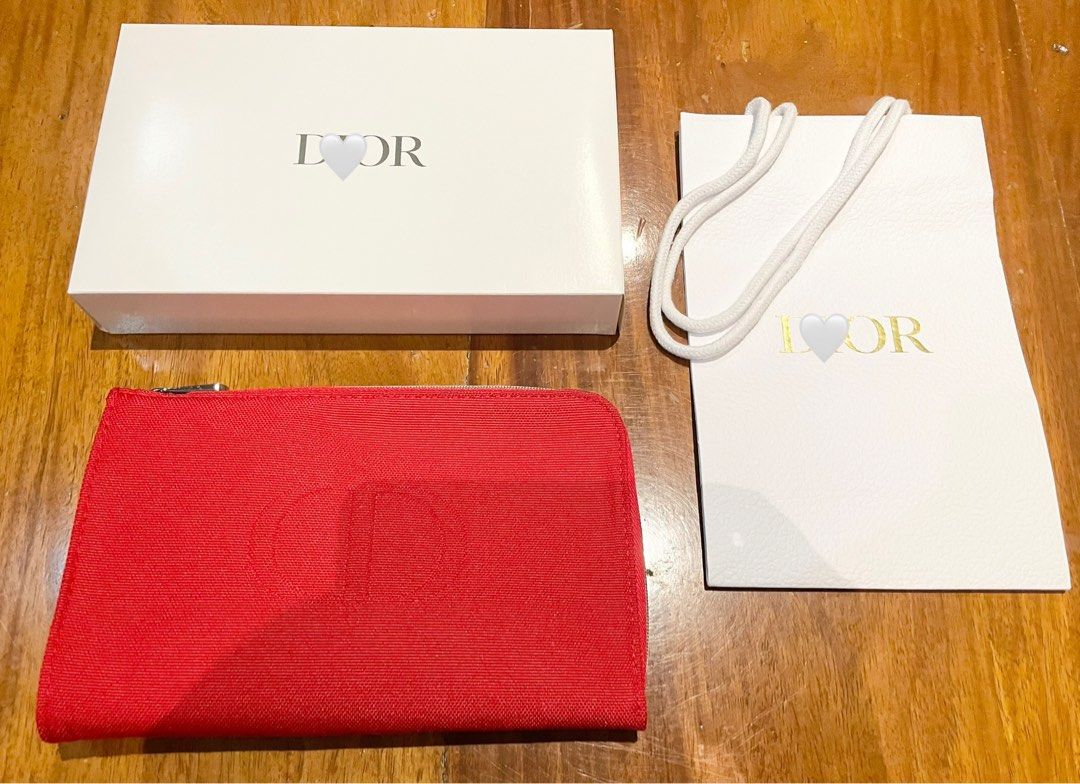 Dior red corner zipper makeup trousse pouch bag SET (Category: Makeup) located in Pasig City. Submitted by deluxuryshop (Listing ID 1335184966, Image 1). Description: Brand new and authentic Includes box and paperbag sold as set GWP VIP complimentary from the brand Perfect for gifting .