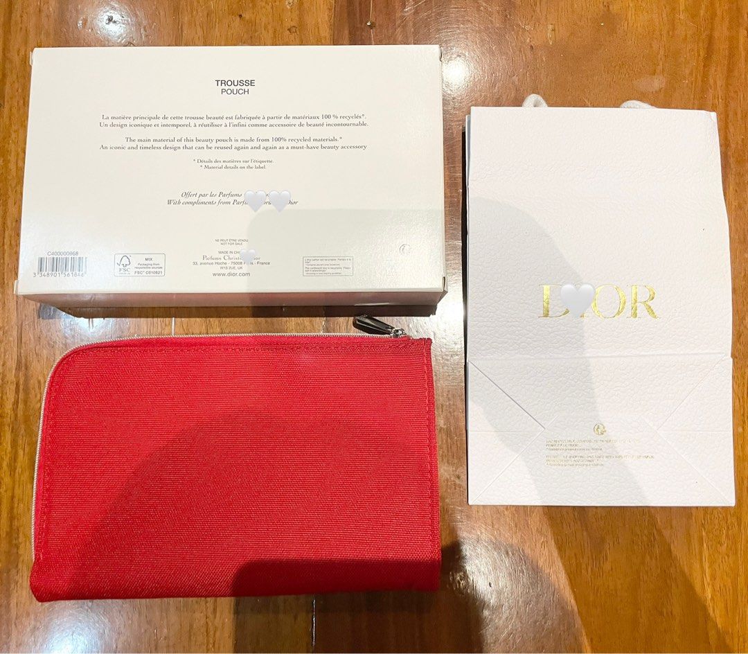Dior red corner zipper makeup trousse pouch bag SET (Category: Makeup) located in Pasig City. Submitted by deluxuryshop (Listing ID 1335184966, Image 2). Description: Brand new and authentic Includes box and paperbag sold as set GWP VIP complimentary from the brand Perfect for gifting .