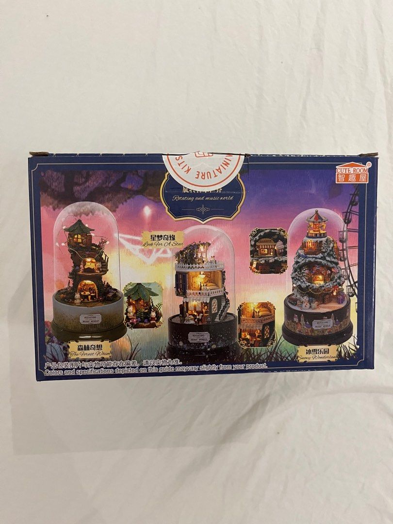 DIY Miniature Music Dome & Dollhouse (Category: Kids Toys) located in Taguig. Submitted by friduck (Listing ID 1335196371, Image 1). Description: Lil’ Haven DIY Miniature Star Dream Rotating Music Dome - ₱1,500 - Never used and/or assembled. Only opened once to inspect contents. Simon’s Coffee DIY Small Dollhouse - ₱1,500 Get both for ₱2,300. Shipping fee to be shouldered by buyer..