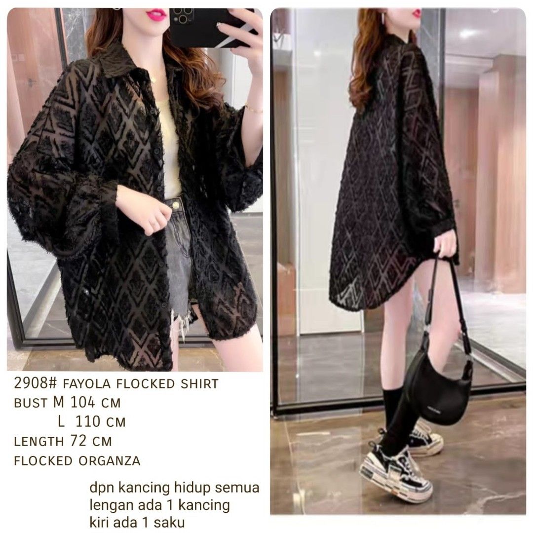ec Floyd jacquard oversized shirt import l atasan fashion baju cardigan putih kardigan wanita