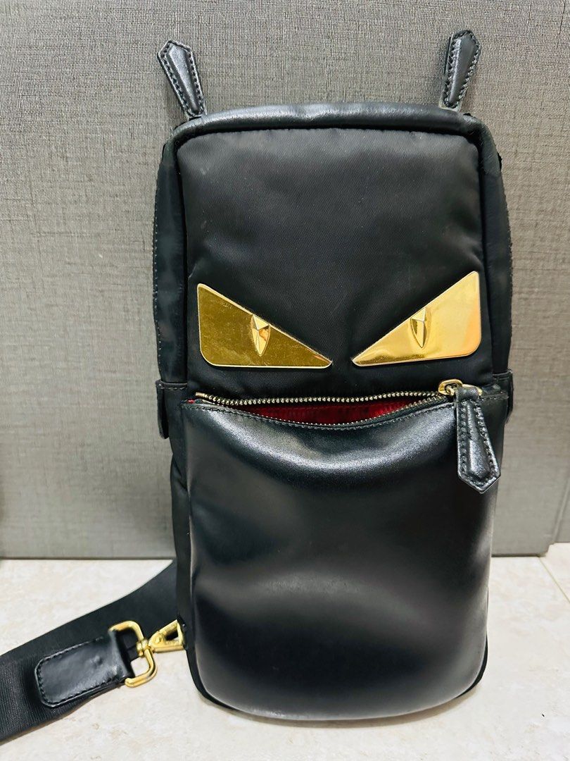 Authentic FENDI Bag Men s Women s Body Waist Crossbody Chest Bag Monster Eye Nylon Black 7VZ033