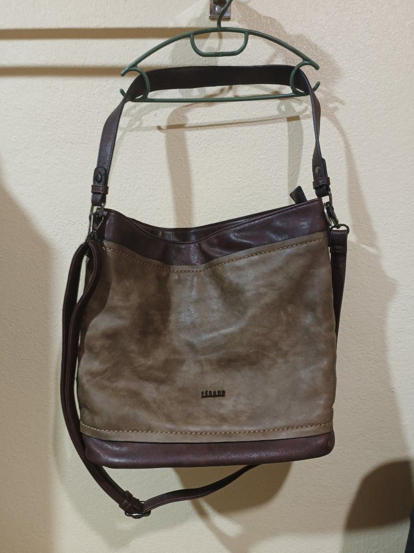 Feraud paris france dark brown leather shoulder sling bag woman