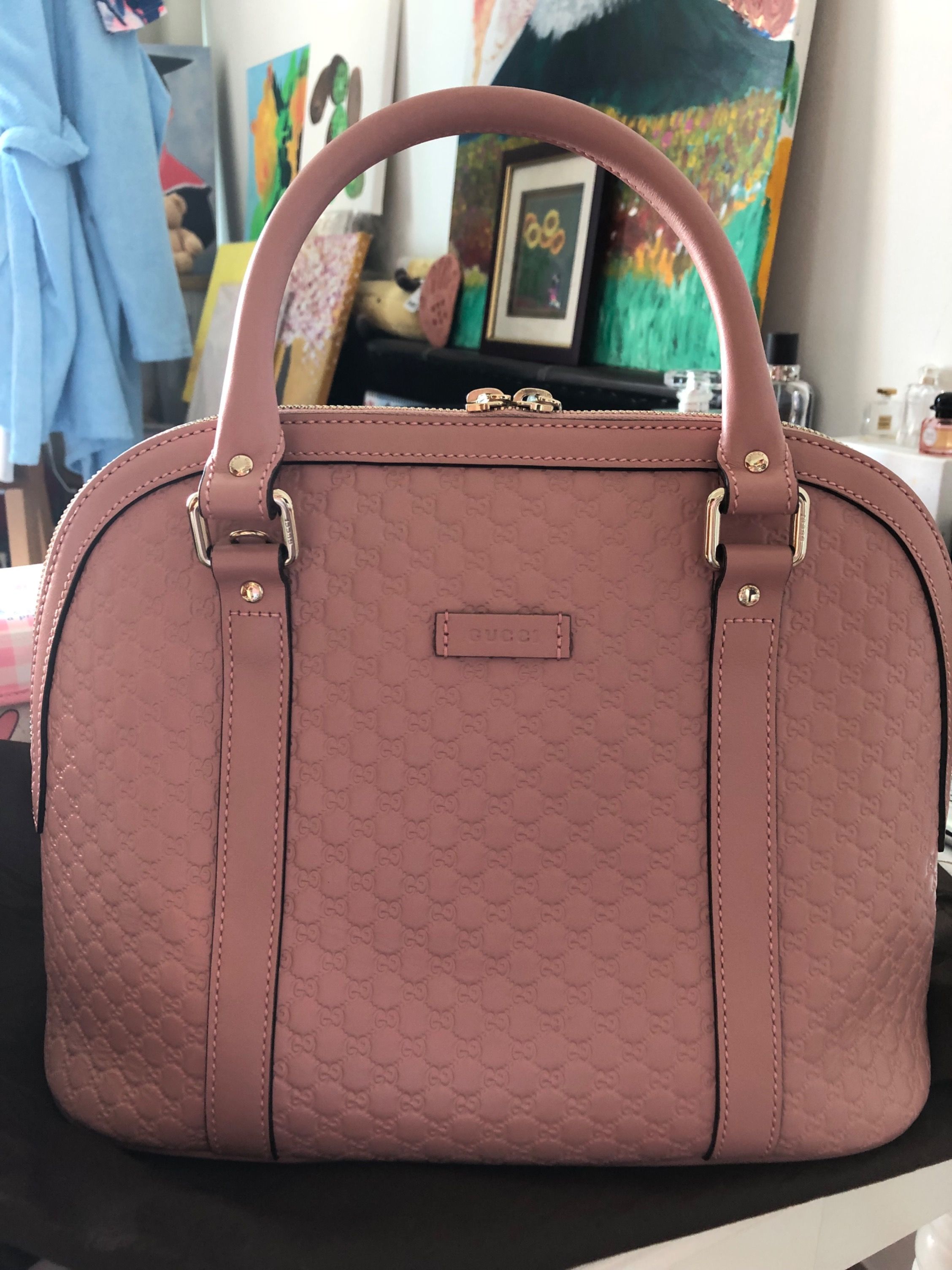 Gucci GG baby pink handle bag with strip Luxury Bags Wallets on Carousell