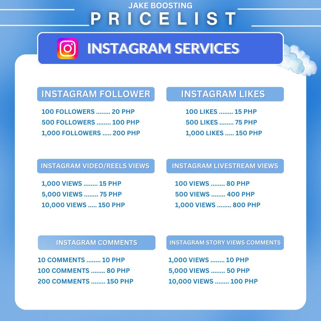 INSTAGRAM BOOSTING (Category: Design & Marketing) located in Manila. Submitted by jakeboostingservices (Listing ID 1335100583, Image 1). Description: Boost your Instagram presence with our affordable services! 🌟 Get more followers, likes, views, and comments today. #InstagramBoost #SocialMediaGrowth #AffordableBoost #PH #InstagramFollowers #InstagramLikes #InstagramViews #InstagramComments #JakeBoosting #PHServices #SocialMediaMarketing #BoostYo