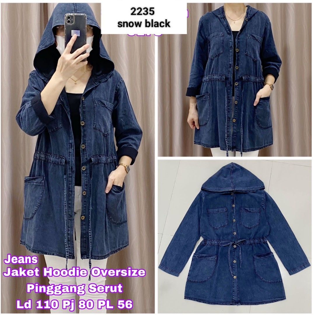 Jaket jeans hoodie wanita deals