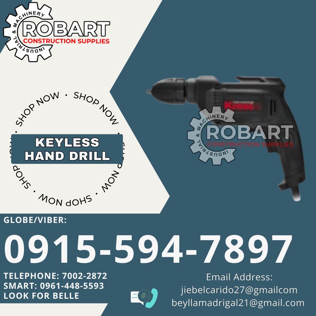 Keyless Hand Drill (Category: Construction Tools & Equipment) located in Manila. Submitted by bellarobart (Listing ID 1335099490, Image 1). Description: Keyless Hand Drill Brand: Kress 10mm 500W 𝑹𝑶𝑩𝑨𝑹𝑻 𝑪𝑶𝑵𝑺𝑻𝑹𝑼𝑪𝑻𝑰𝑶𝑵 𝑺𝑼𝑷𝑷𝑳𝑰𝑬𝑺 Office Address: 1405 Yuseco St. Sta Cruz Manila SEND US MESSAGE FOR INQUIRIES ‼️ ‼️ Glb/Vibr: 0915-594-7897 Smrt: 0961-448-5593 Landline: (7746-6248 / 7002-2872) 𝓛𝓞𝓞𝓚 𝓕𝓞𝓡 𝓑𝓔𝓛𝓛𝓔 🔵 100% Tru