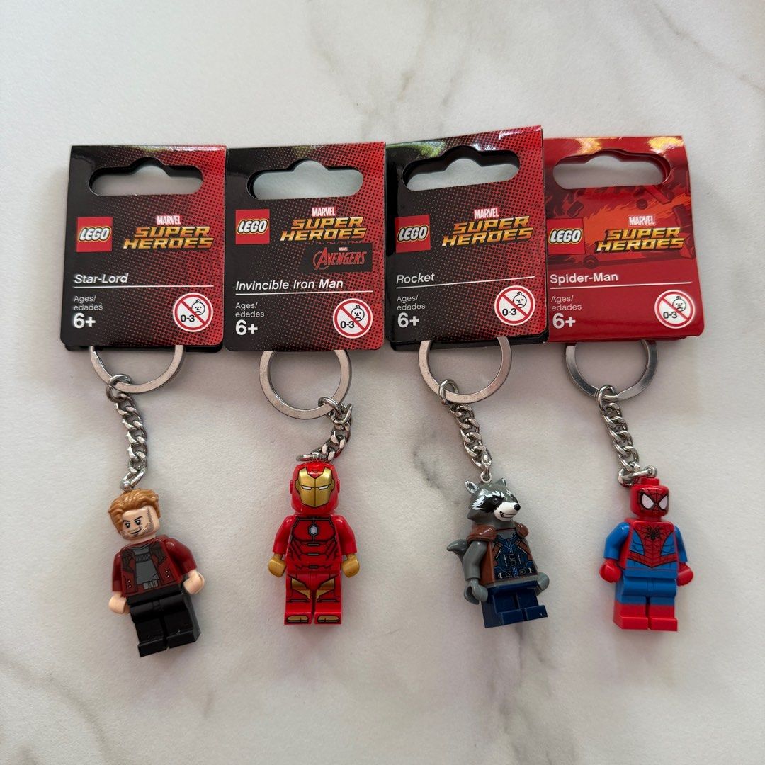 Lego Marvel Superheroes Minifigures Keyring Keychain Starlord Avengers Iron man Rocket Spider Man Guardians of the Galaxy Hobbies Toys Toys Games on Carousell