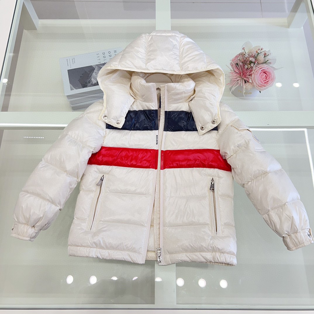 Moncler kids 120 160cm white navy blue down jacket Carousell