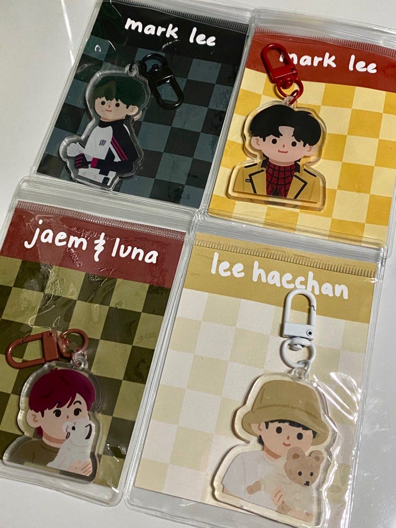 NCT Keyring (Category: K-Wave Merchandise) located in Pasig City. Submitted by chaesoons (Listing ID 1335176085, Image 1). Description: decluttering nct keyring — ₱250 each + pf — bought them before from secondlifed — all unused and still with protective film mark lee baseball sopa spidermark jaemin + luna haechan + uju.