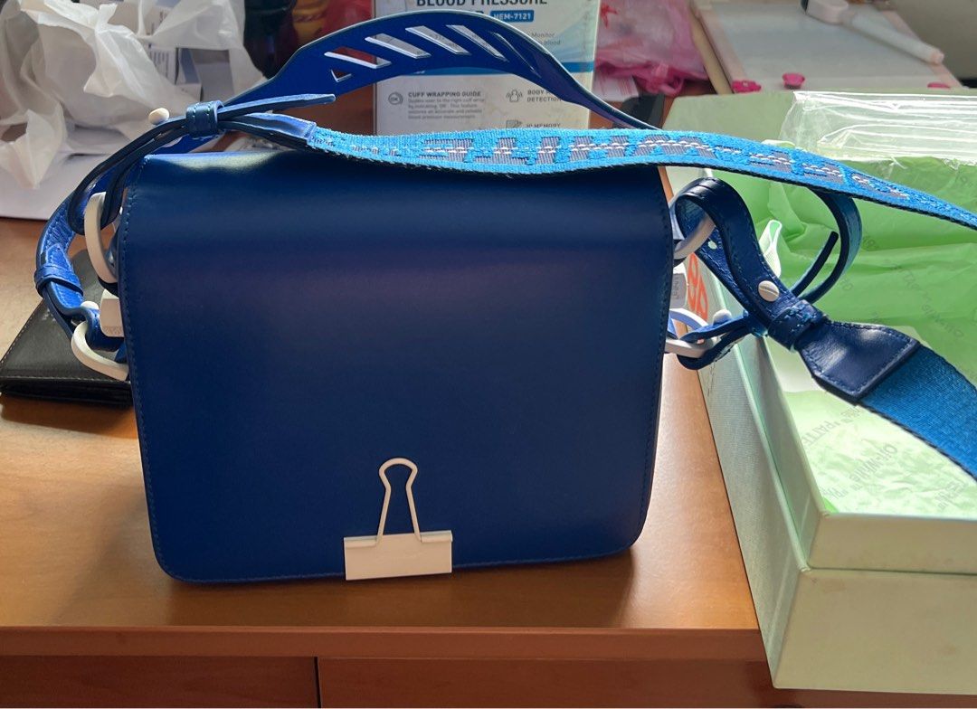 OFF WHITE Calfskin Binder Clip Bag in Blue