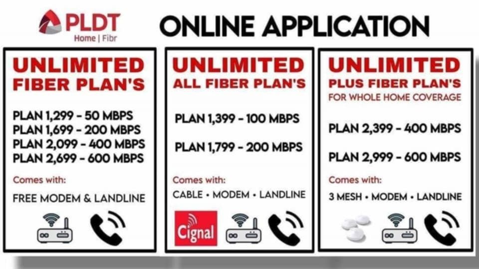 PLDT WIFI NATIONWIDE (Category: Networking) located in Mandaluyong City. Submitted by safemoon_79656c (Listing ID 1335211840, Image 1). Description: PLDT FIBER PLAN PROMO 2024 PLAN 1299 50 mbps with landline and modem PLAN 1399 - up to 50 mbps speed landline and modem plus cignal tv cable - 85 channels PLDT Fiber Home Unli Internet Plan PROMO 1 MONTH ADVANCE CASH OUT 1799 200 mbps with CIGNAL TV CABLE +85 channels to choose 1699 200 mbps 2099 400