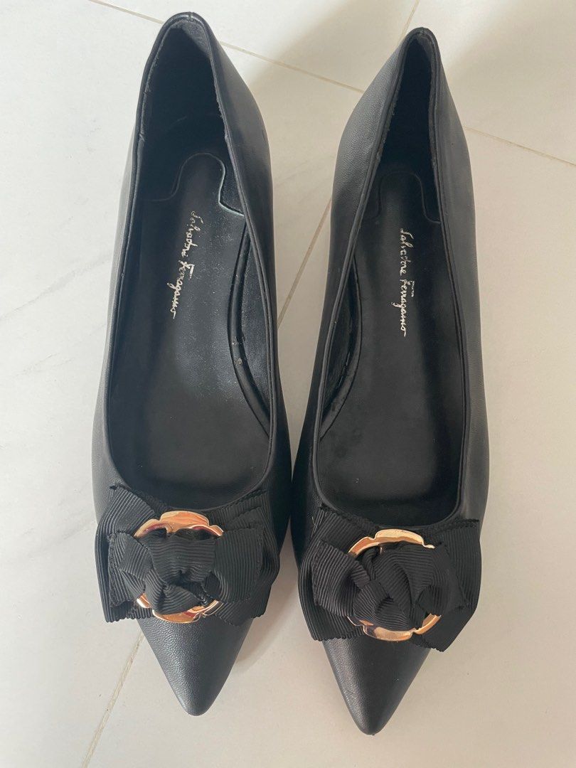 Salvatore Ferragamo Peony Bow Low Flower Heel Pumps in Nero Black Luxury Sneakers Footwear on Carousell