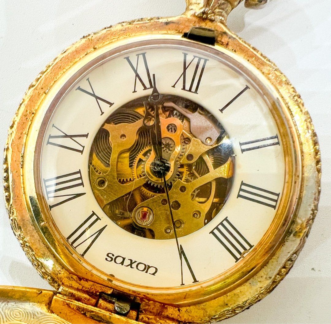 Saxon half hunter mechanical hand wind pocket watch