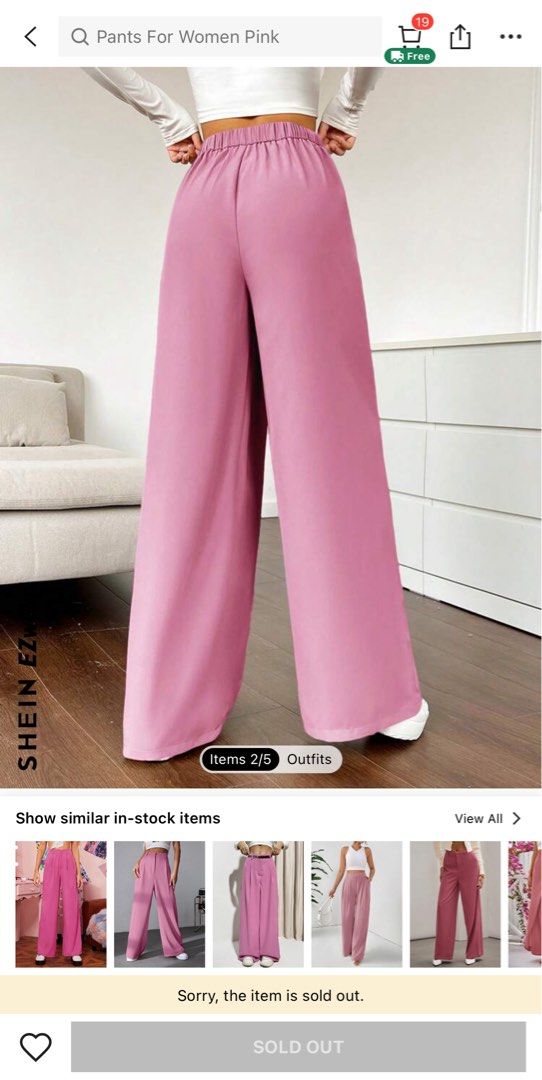 SHEIN Wide Leg Pants Pink (Category: Other Bottoms) located in Cavite. Submitted by lengthingz (Listing ID 1335165056, Image 2). Description: SALE!! FOR ONLY 350 ✨USED ONCE ONLY! 🩷 flowy material (bagsak tela) like new talaga! Size: Large (29-36 in medida) Length: 40in selling it for only ₱450 🩷 bought for ₱634.