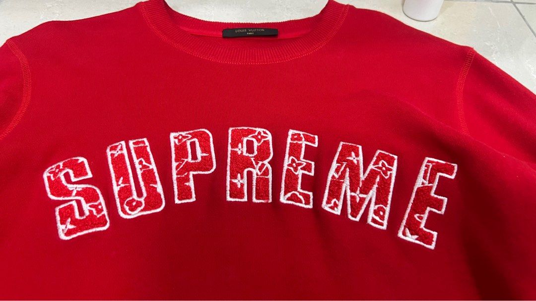Supreme X Louis Vuitton Arc Crewneck Red Pre Loved Women s Fashion Coats Jackets and Outerwear on Carousell