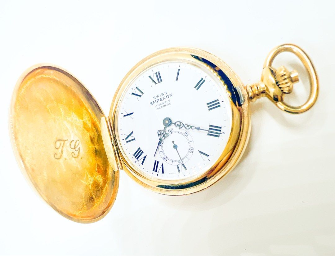 Swiss Emperor half hunter mechanical hand wind pocket watch